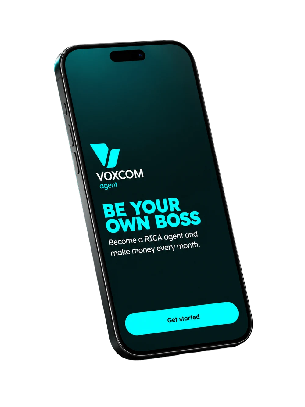 A phone running the Voxcom Agent app, showing the sign-up screen.